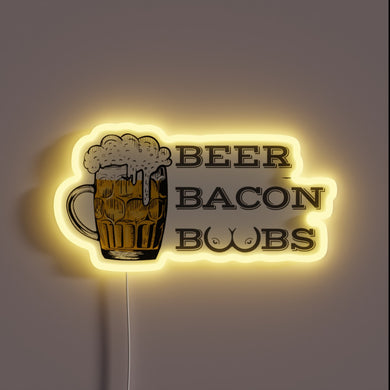Neon party decor featuring beer, bacon, and sassy lady characters