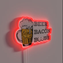 Charger l&#39;image dans la galerie, Neon sign featuring bold beer, bacon, and boobs theme artwork.