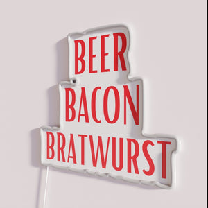 Neon beer bar decorations featuring bacon bratwurst illuminated RGB signs.