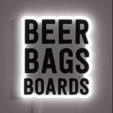 Neon LED illuminated beer league scoreboard and bag toss sign