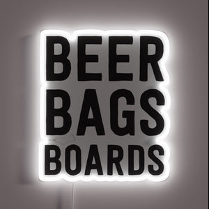 Neon LED illuminated beer league scoreboard and bag toss sign
