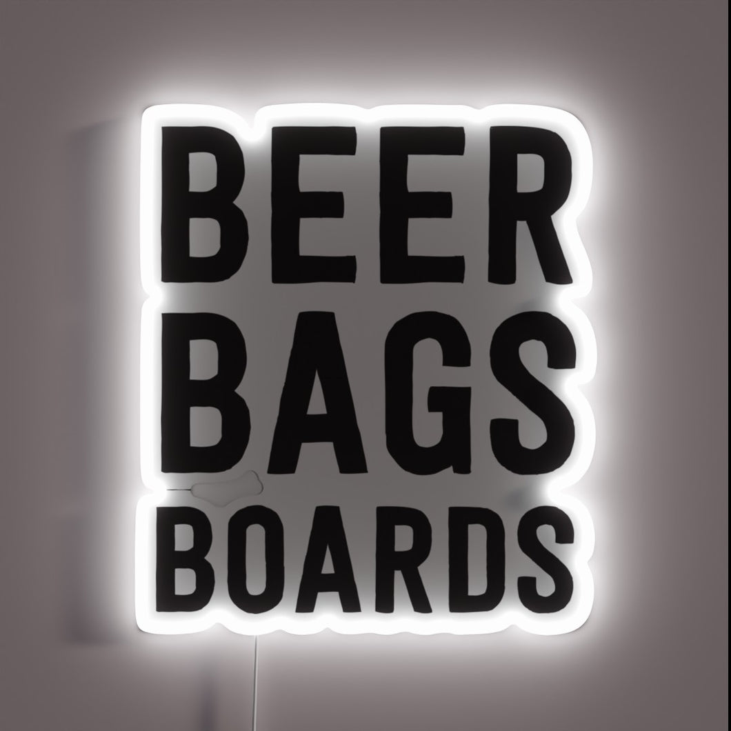 Neon LED illuminated beer league scoreboard and bag toss sign