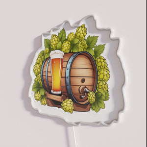 Vibrant Beer Barrel Hops Neon Sign with Color Changing Effect