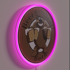 Neon Beer Sign Featuring a Beer Loving Brown Bear Character