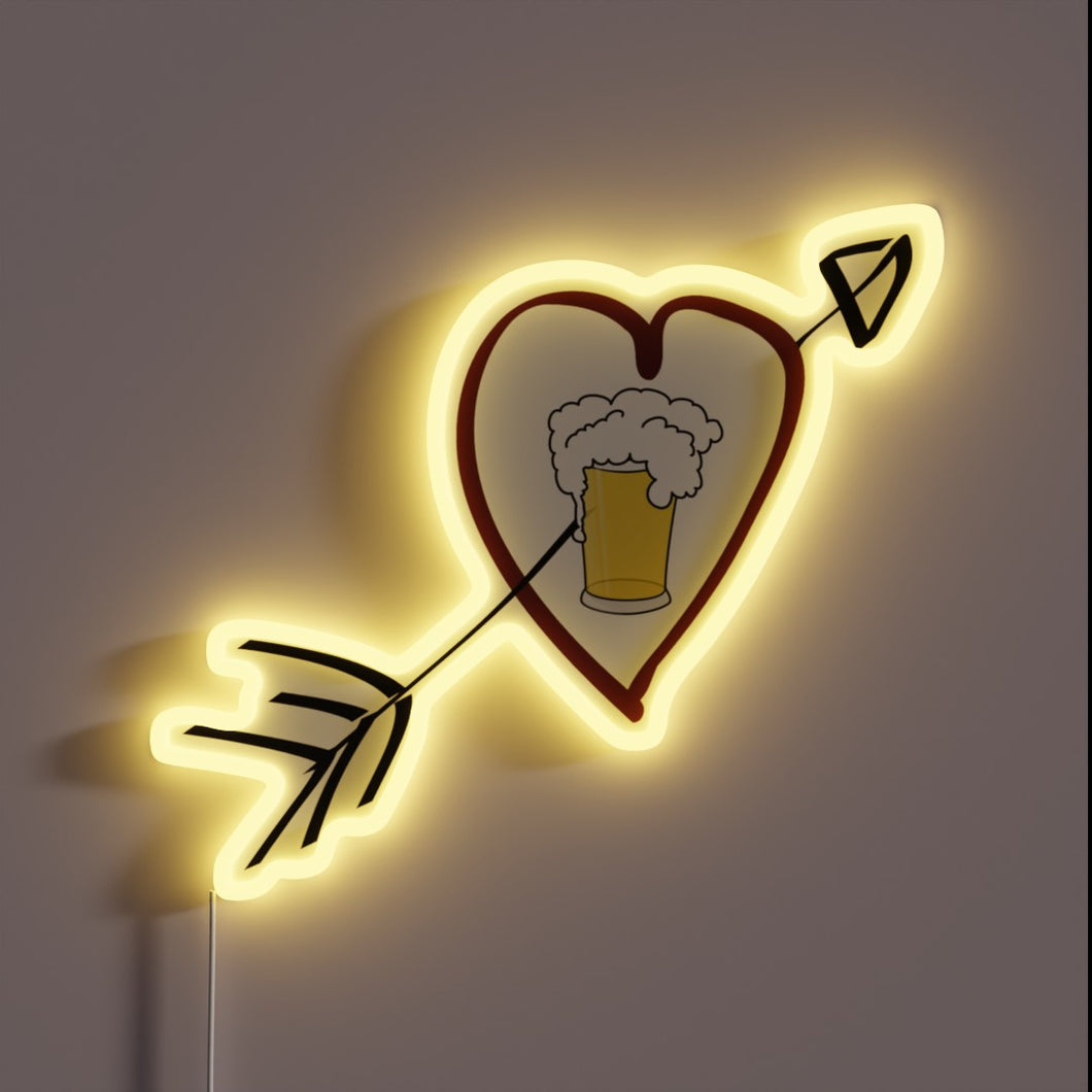 Neon bar decor featuring colorful beer-inspired love heart design