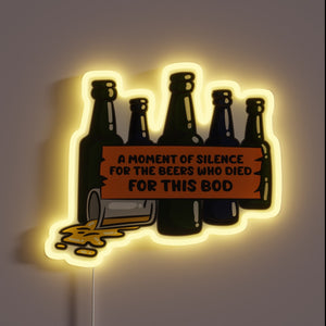Vibrant neon beer bottle art installation with colorful glowing accents