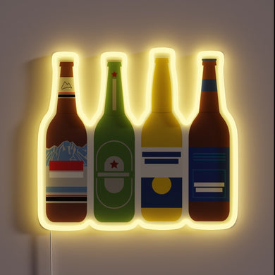 Neon Beer Bottle Sign with Vibrant RGB Glass Artwork Illumination