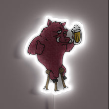 Charger l&#39;image dans la galerie, Retro Army-inspired neon sign featuring a razorback hog and beer