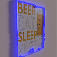 Charger l&#39;image dans la galerie, Neon beer sign with humorous &#39;Beer Eat Sleep Repeat&#39; phrase