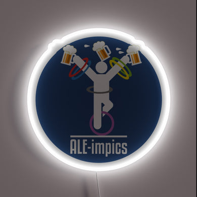 Vibrant RGB neon sign featuring Beer Festival Aleimpics branding logo.