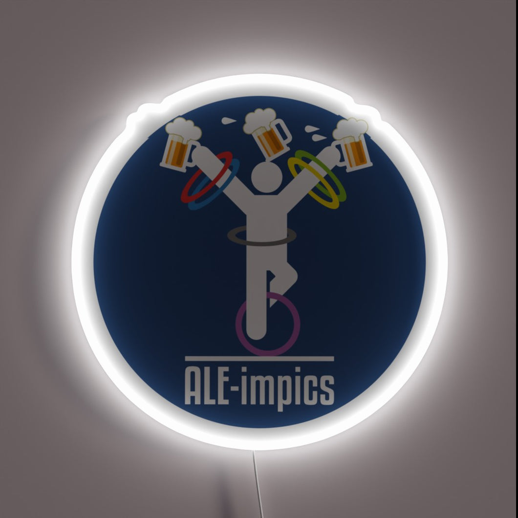 Vibrant RGB neon sign featuring Beer Festival Aleimpics branding logo.