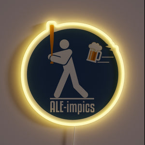 Neon lights shine bright on colorful Beer Festival Aleimpics sign