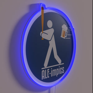 Neon lit beer festival decor with colorful ale olympic graphics