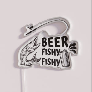 Eye-catching LED beer bar decor with fishy theme and numbers.
