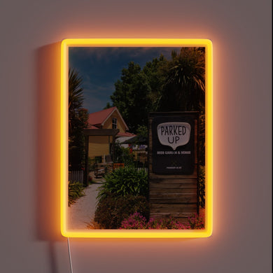 Vibrant RGB neon beer garden and event venue signage.