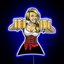 Charger l&#39;image dans la galerie, Beer Girl Oktoberfest Drinking Sticker RGB neon sign blue