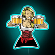 Charger l&#39;image dans la galerie, Beer Girl Oktoberfest Drinking Sticker RGB neon sign lightblue 