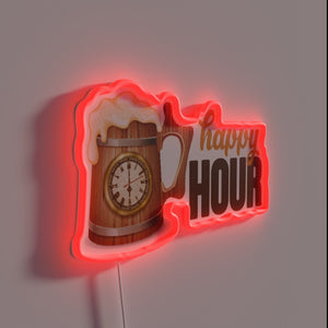 Neon beer happy hour sign for bar and pub decor.