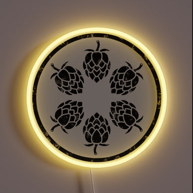 Neon sign featuring a pair of beer hops in style