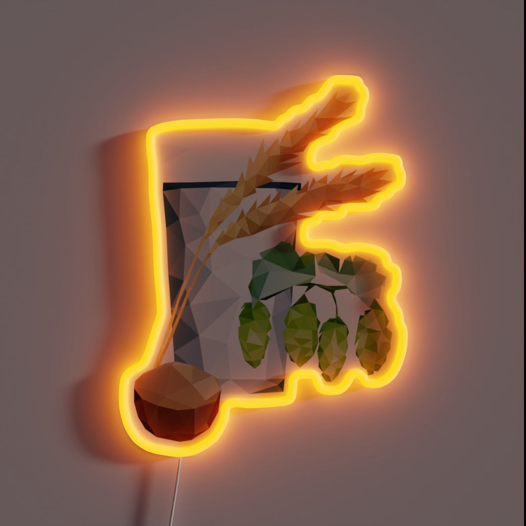 Colorful Beer Ingredient Sign with Vibrant RGB Neon Glow Effects