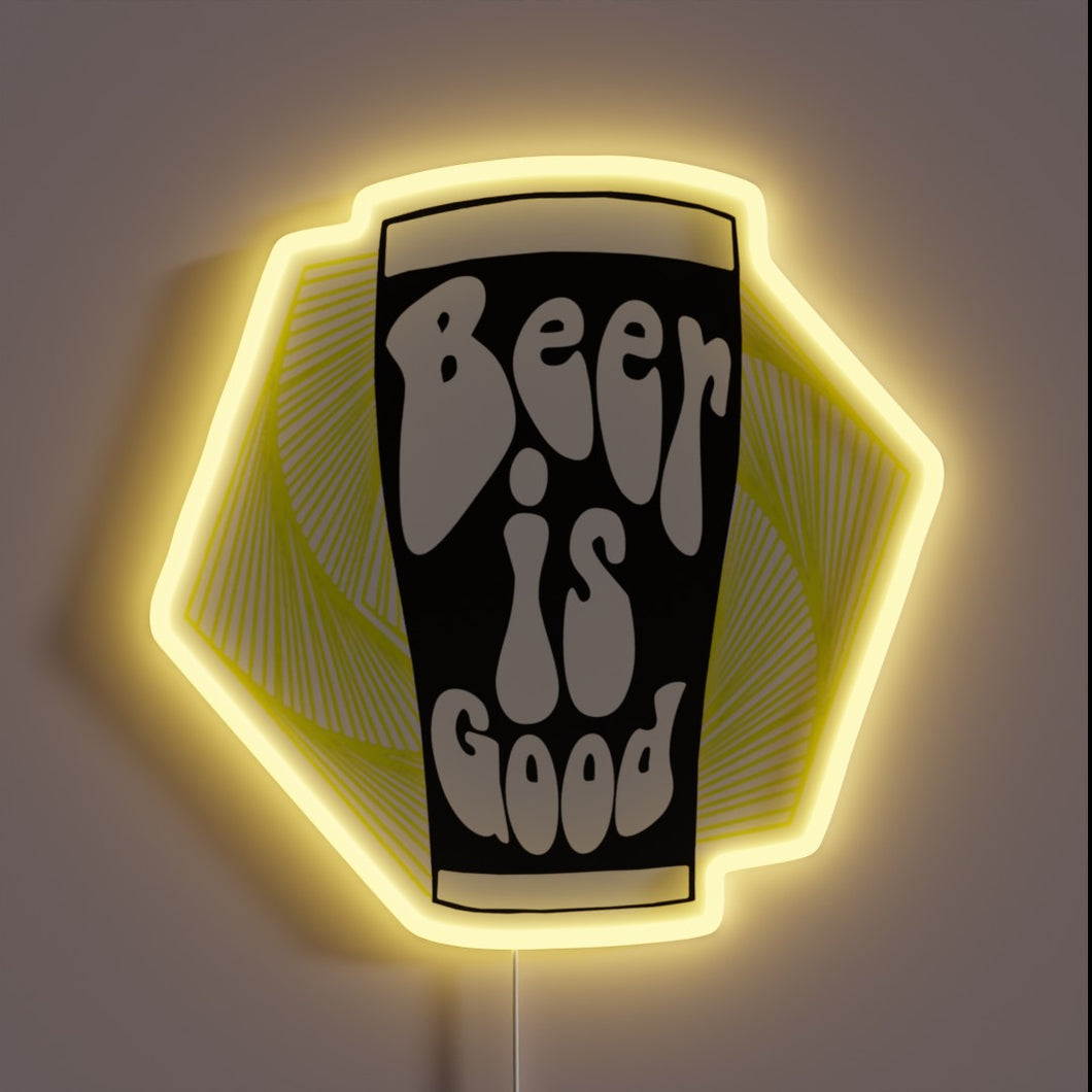 Vibrant Neon Sign Reading 'Beer Is Good' in Bright Colors