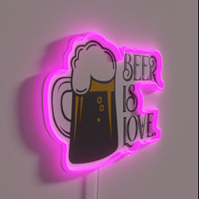 Charger l&#39;image dans la galerie, Vibrant RGB Neon Sign Saying Beer is Love in bold.