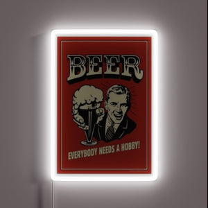 Vibrant neon sign illuminates home bar for craft beer enthusiasts