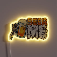 Charger l&#39;image dans la galerie, Beer loving skeleton&#39;s hand holds beer mug under colorful RGB neon.
