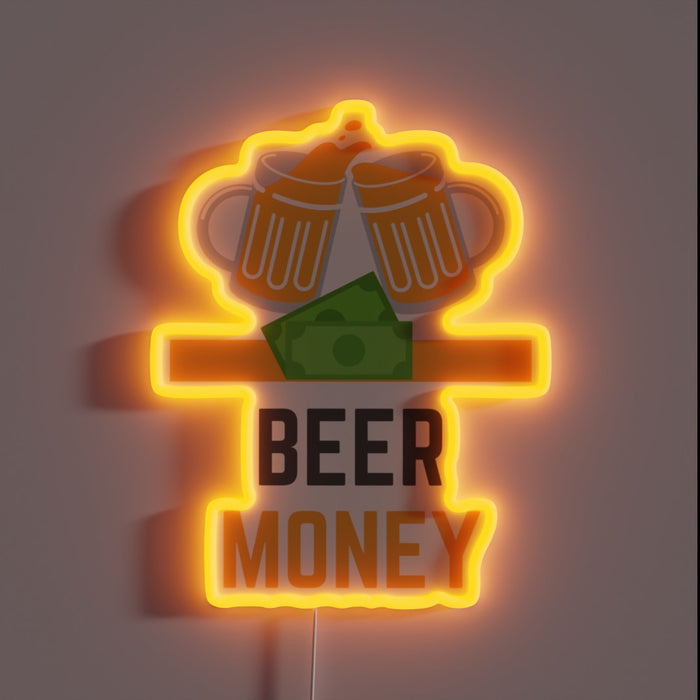 Casual bar decor featuring glow-in-the-dark RGB LED beer money sign