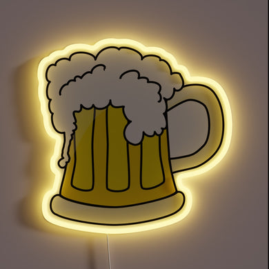 Neon beer mug display with colorful RGB lighting effects