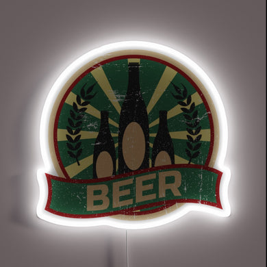 RGB neon beer sign with bold propaganda-inspired urban artwork design