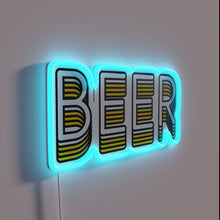 Charger l&#39;image dans la galerie, Neon beer sign with colorful RGB lighting effects in bar.