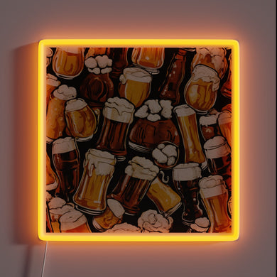 Neon illuminated sign with colorful RGB beer theme design