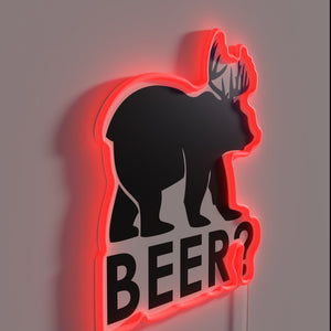 Neon beer bar decoration features glowing beer-loving bear silhouette.