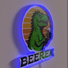 Charger l&#39;image dans la galerie, Colorful neon sign featuring T Rex with a cold beer.
