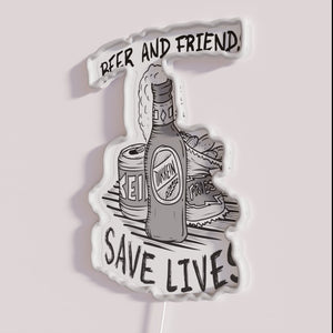 Neon Beer Sign with Friendly Vibes, Fries, Love, and Life
