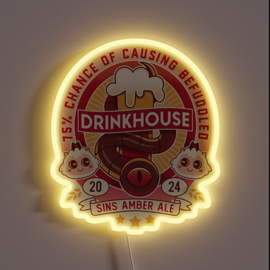 Neon Sign Featuring Vibrant Colors and Whimsical Beer-Themed Typography