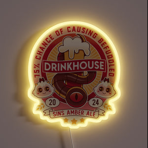 Neon Sign Featuring Vibrant Colors and Whimsical Beer-Themed Typography