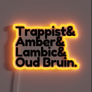 Neon Sign Displaying Variety of Belgian Beer Styles and Flavors