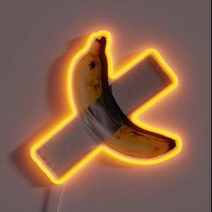 Banana duct tape art neon sign with orange LED glow