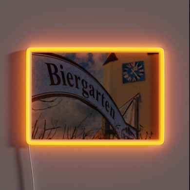 Vibrant LED neon signage illuminates backyard beer garden ambiance perfectly