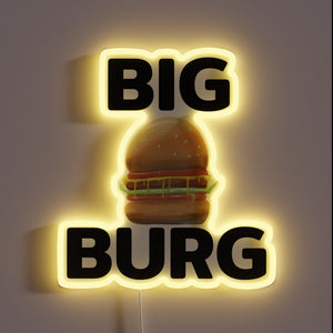 Vibrant Neon Sign Adorns Your Space with Semi-Realistic Burger Design.