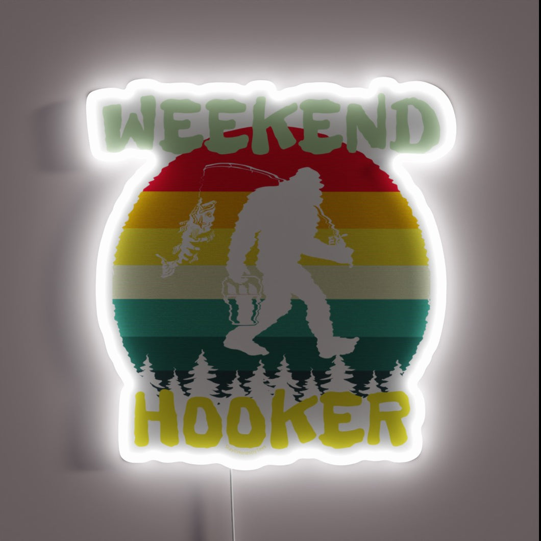 Vibrant retro neon advertising sign for fishing enthusiasts' weekend retreat.