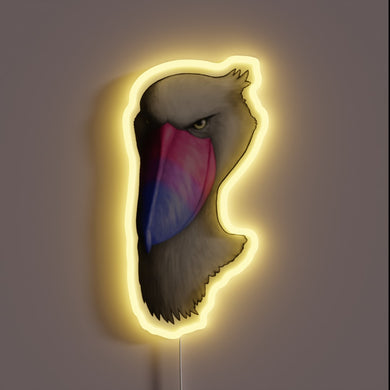 RGB Neon Sign Displaying Bisexual Pride with Shoebill Bird Illustration