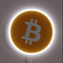 Charger l&#39;image dans la galerie, Alt text: &quot;Minimalist neon sign featuring the Bitcoin logo in white on an orange circular background with a glowing white border.&quot;
