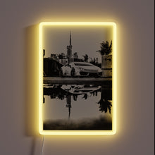 Charger l&#39;image dans la galerie, Boldly lit neon Lamborghini logo in striking black and white
