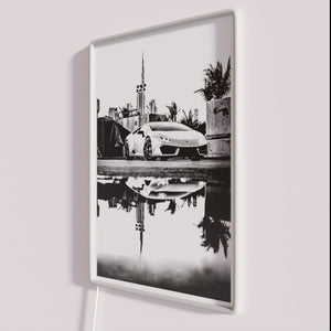 Retro style black and white Lamborghini neon logo display decoration