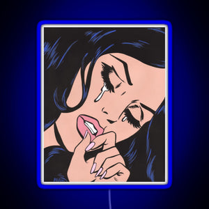 Black Hair Crying Comic Girl RGB neon sign blue