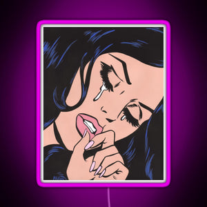 Black Hair Crying Comic Girl RGB neon sign  pink