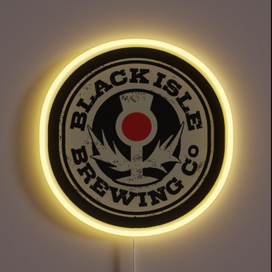 Black Isle Brewing Co. neon sign with yellow LED border